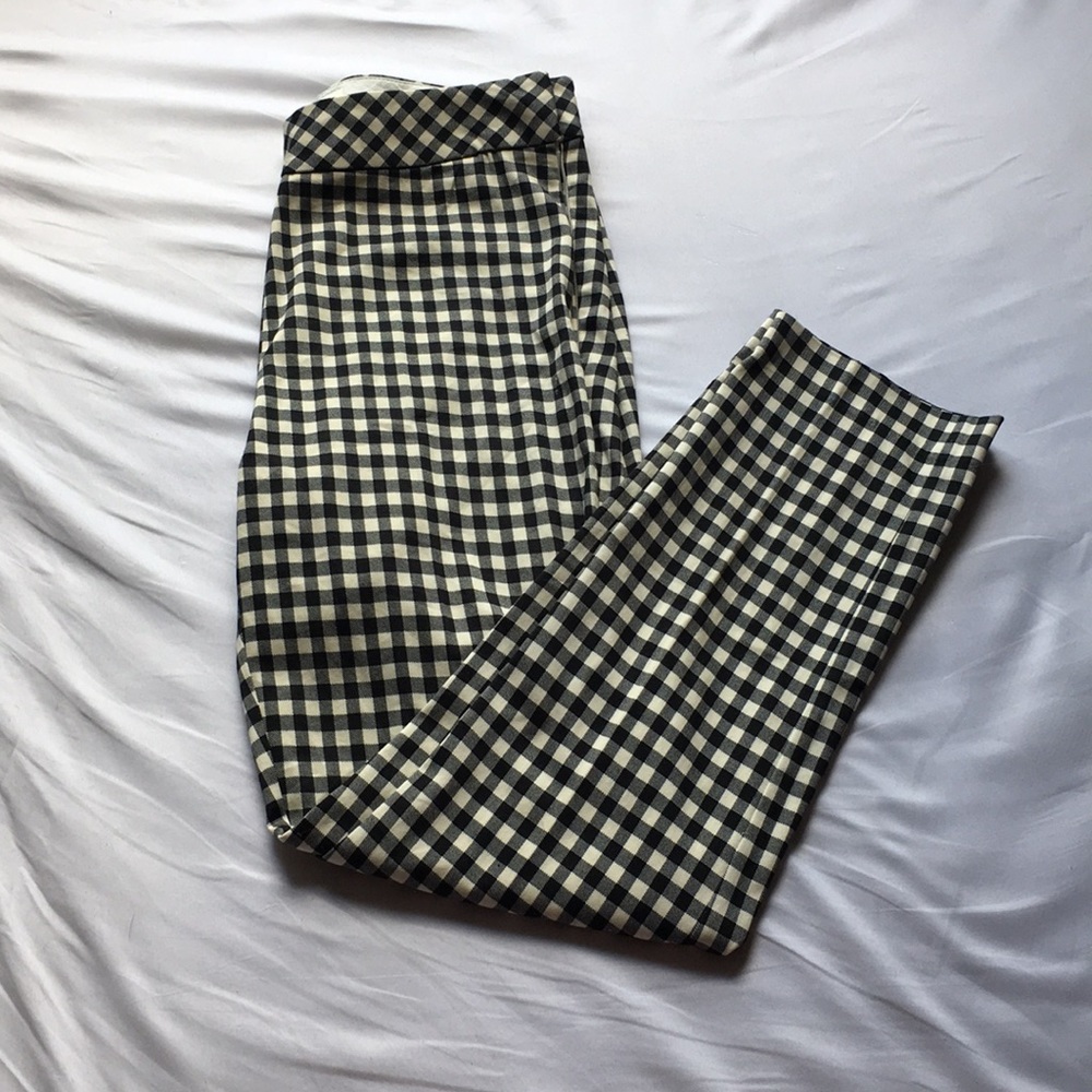 High-waisted Gingham Linen Pants